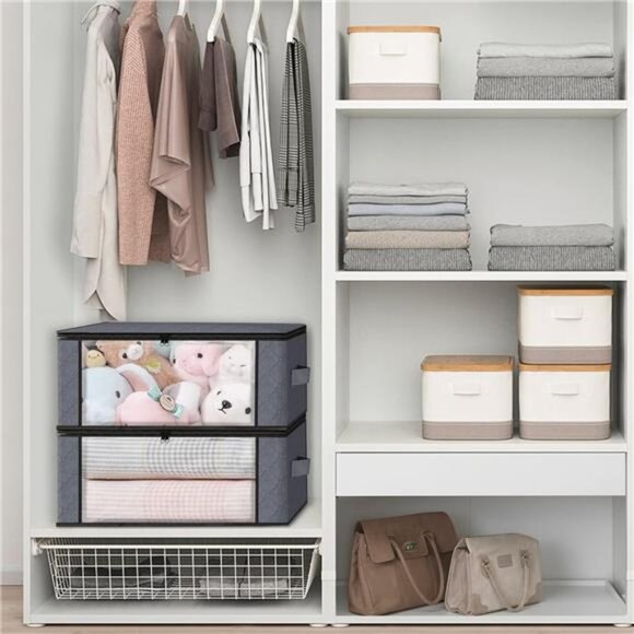 Storage 3-Pack Clothes Organizer Storage Bags Foldable Storage Box with Large - Picture 5 of 7